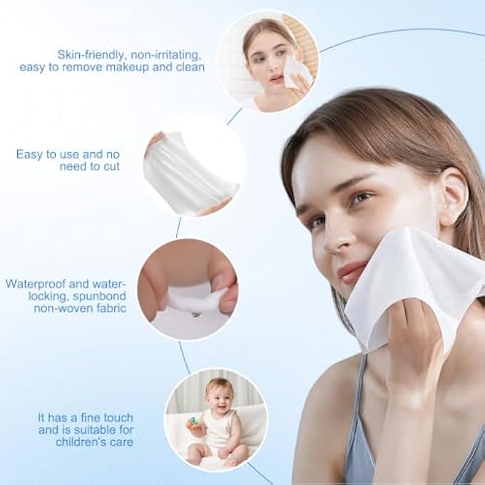 erioctry 1 ROLL OF DISPOSABLE CLEANING FACE TOWEL NON-WOVEN FABRIC DISPOSABLE WIPERS WASHCLOTHS MAKEUP FACIAL SOFT PADS (WHITE) - Image 4